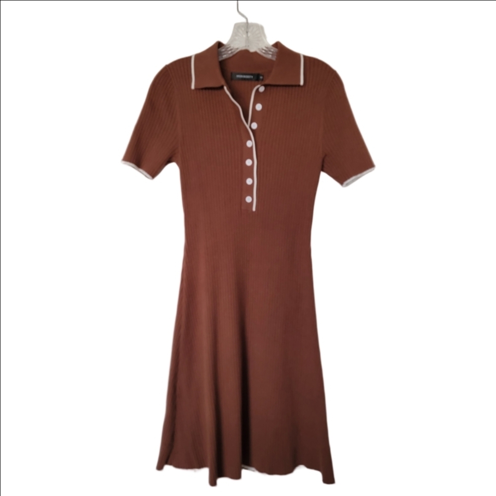 Elegant Brown Polo Midi Dress